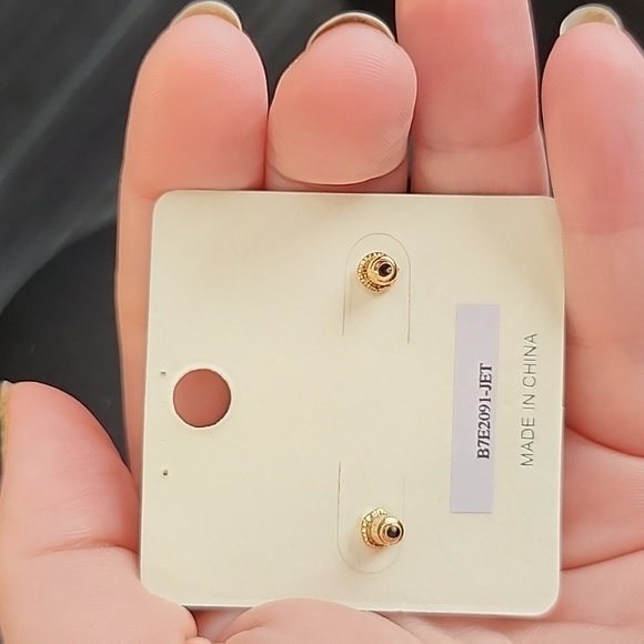 Black and Gold Enamel Mushroom Post Earrings - Picture 4 of 5